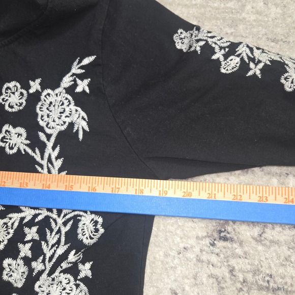 Seventh Avenue Black Embroidered Hoodie L Full Zip Whimsigoth Floral Cotton - Picture 8 of 10
